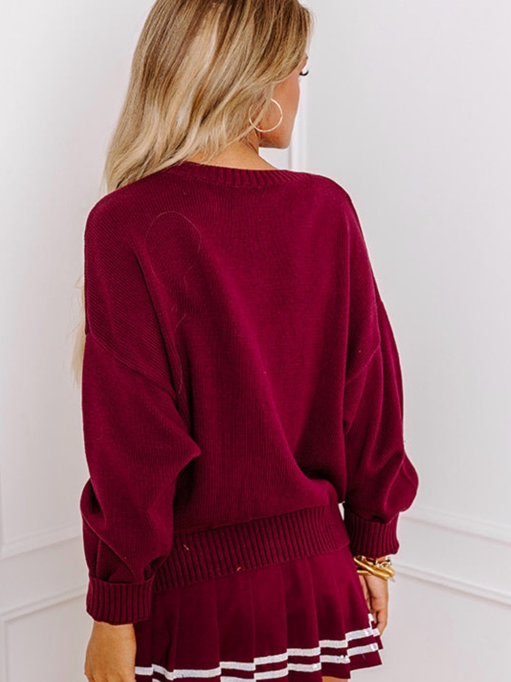 Le Lis Burgundy Embellished 'Texas' Crewneck Sweater - Picture 4 of 4
